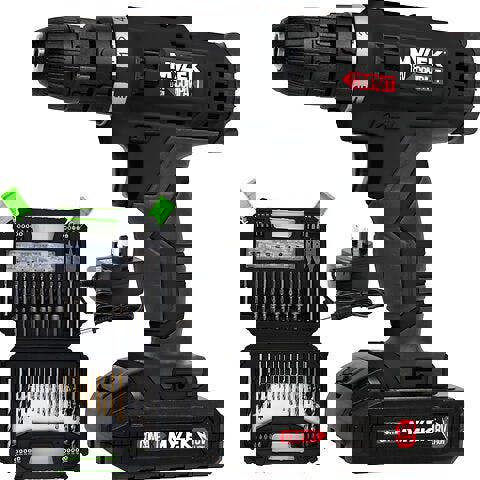 Mylek 18V Cordless Drill Electric Screwdriver Set Lithium Ion Battery Pack 18 Volt Combi Driver With MYLEK 4ORCE 128-Piece Kit