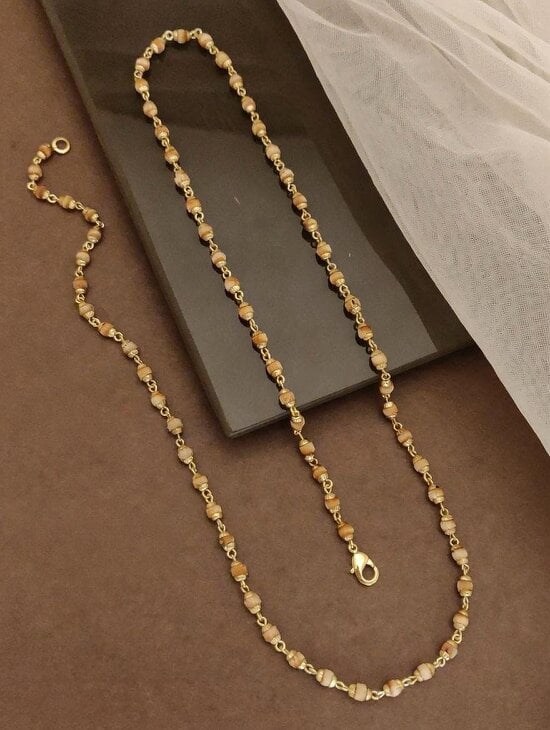 The Colourful Aura Gold Plated Tulsi Beaded Long Chain Necklace Mala