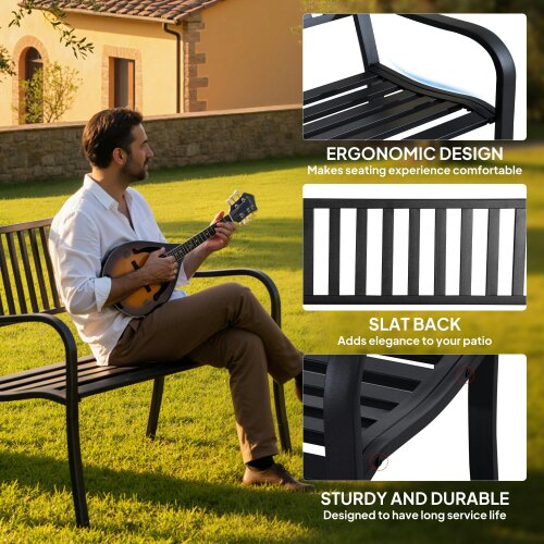 Wyld Haus Dosu Metal Black Outdoor Garden Bench Loveseat With Slatted Frame
