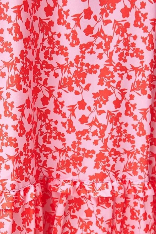WOVCOR Floral Lined Woven Dress with Ruffled Hem