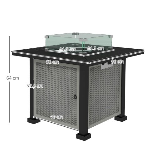Wyld Haus Misana Talu Steel Grey Rattan Square Outdoor Garden Gas Fire Pit Table