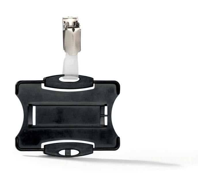 Durable Security Pass Plastic ID Badge Card Holders with Clip | 25 Pack | Black