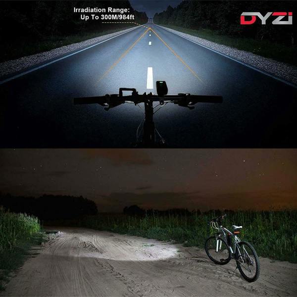 Dyzi Premium Aluminium Bike Lights Set Waterproof Rechargeable Powerbank
