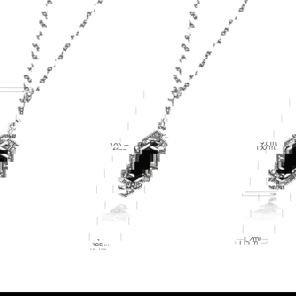 Art Deco Style Hexagon Onyx and Marcasite Pendant Necklace in Sterling Silver 214P333902925 Dimensions