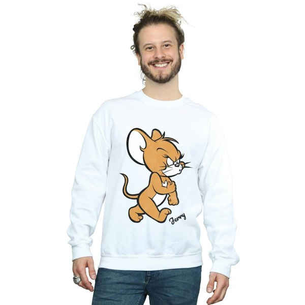 Tom and Jerry Mens Angry Mouse Cotton Sweatshirt - White