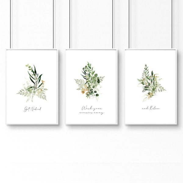 Bathroom prints for wall | set of 3 Boho Greenery wall art