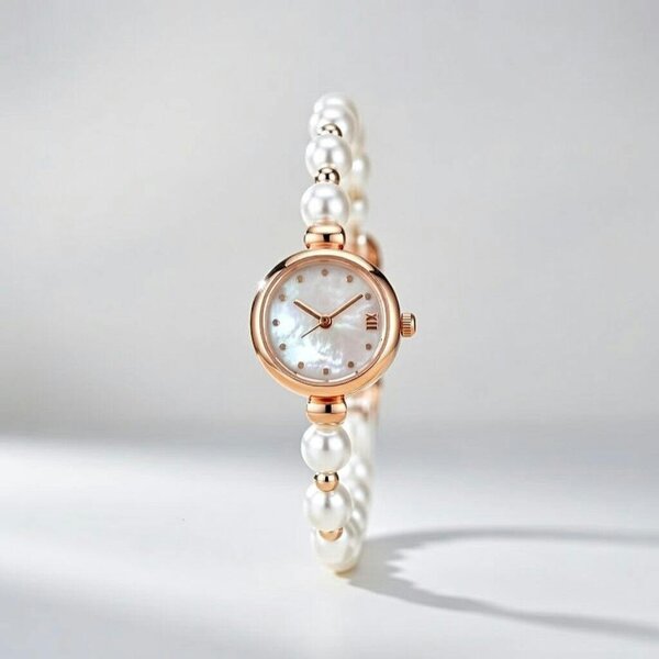 The Colourful Aura Elegant Rose Gold Beaded Dial Bracelet Watch