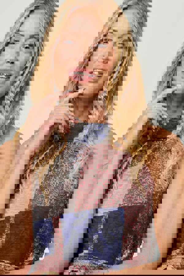 Navy | Patchwork Sleeveless Midi Wrap Dress