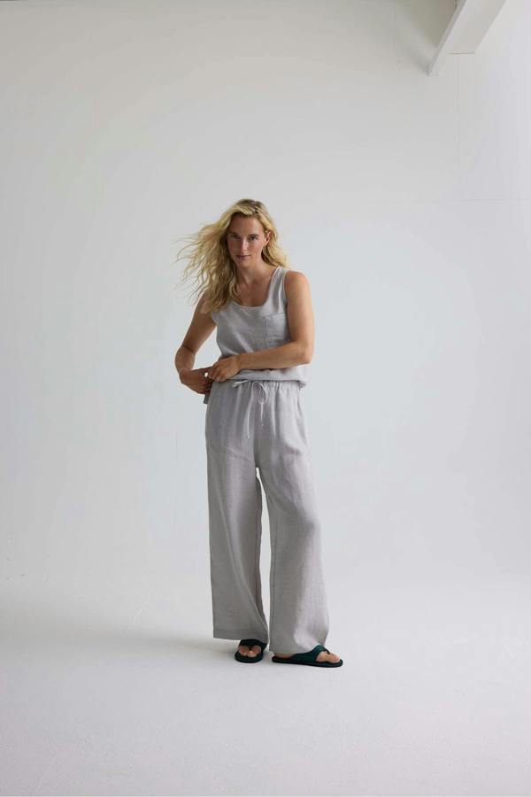 Pretty You London Relaxed Linen Wide Leg Trousers In Harbor Mist