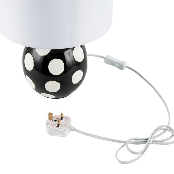 Happy Homewares Modern Ceramic Glossy Black Table Lamp with White Polka Dot Spots