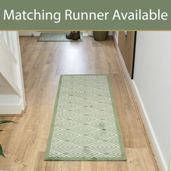 JVL Mega Mat Machine Washable Entrance Runner and Doormat Set, Green Geo