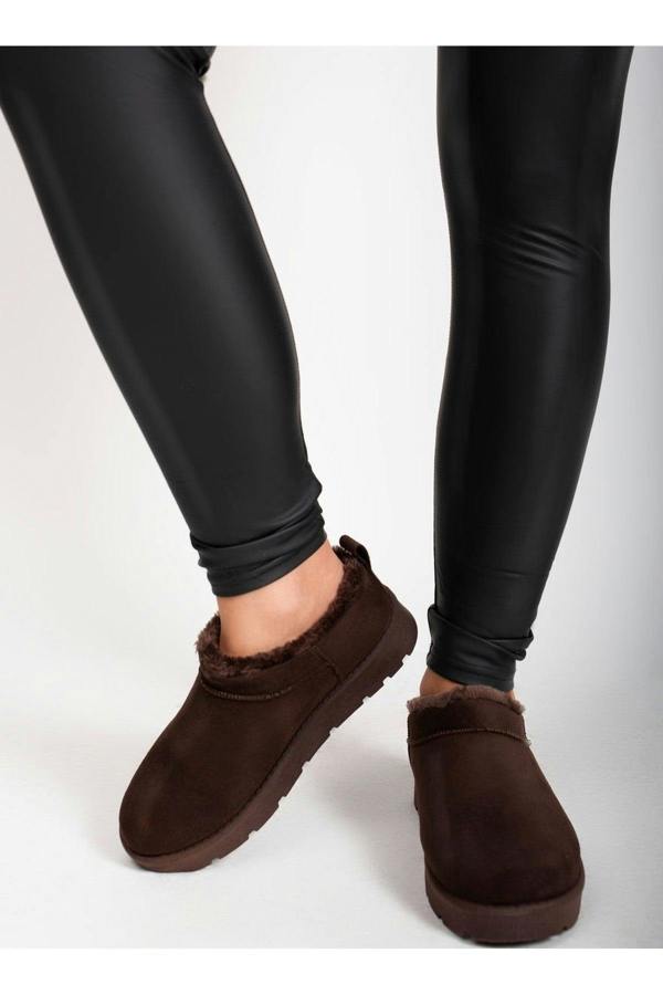 Elvaya Faux Suede Fluffy Lined Ankle Boots - Brown