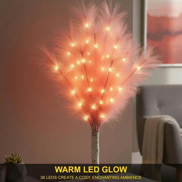 70cm Pink Feather Tree Table Lamp with Warm White LEDs, Battery-Operated Decorative Display image 3