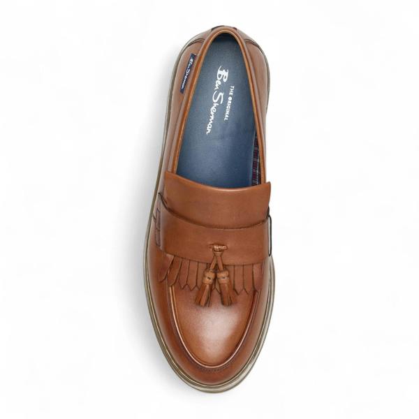 Ben Sherman Men's Tan Brown Leather Chunky Sole Tassel Loafer Shoes