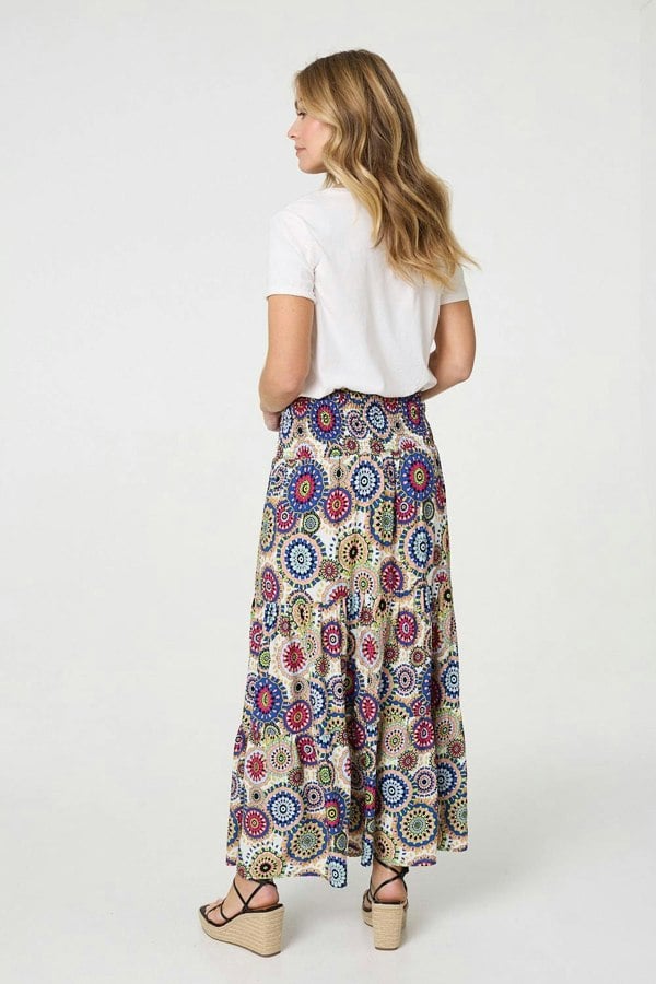 Blue | Abstract High Waist Relaxed Maxi Skirt
