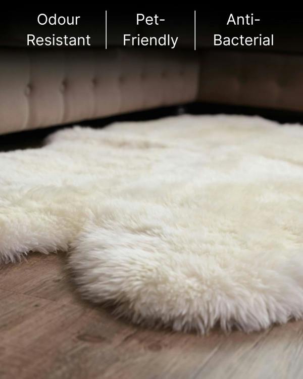 White Quad Long Sheepskin Rug close up