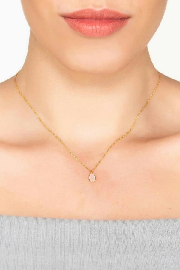 Latelita Pisa Mini Teardrop Necklace Gold Rose Quartz