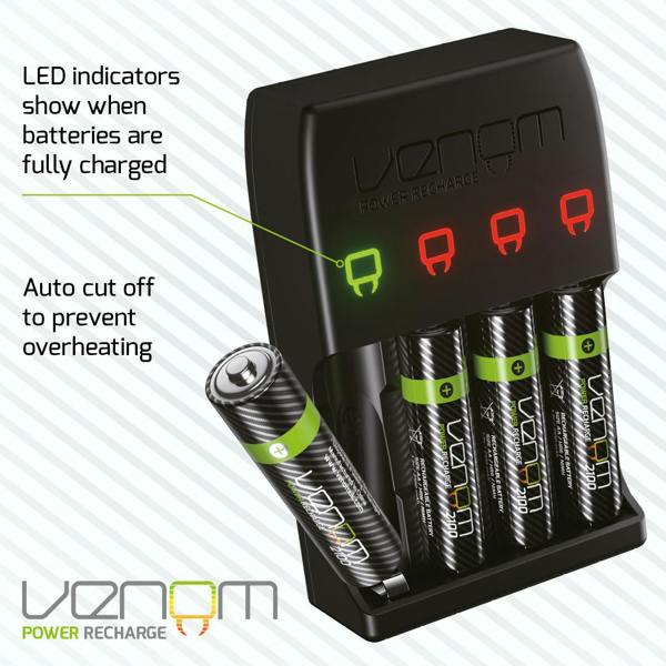 Venom Pro Charge Plug In Wall Battery Charger plus 8 x AAA Rechargeable Batteries