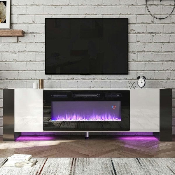 Modern Electric Fireplace TV Stand for Stylish Warmth and Practical Storage Living and Home White Fireplace TV Stand