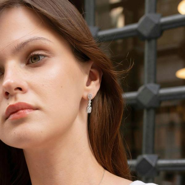 Spero London Elegant Sterling Silver Earring with Emerald-Cut & Teardrop Gemstones