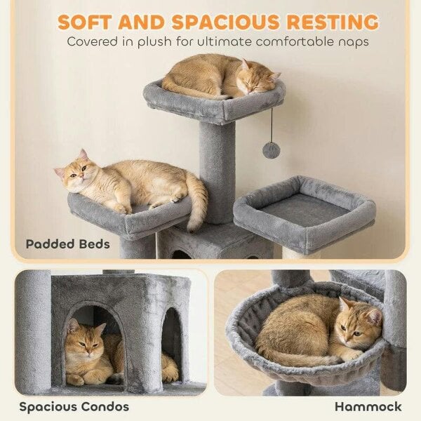 184cm Large Cat Tree for Indoor Cats, Multi-Level Tall Kitty Tower with 3 Scratching Posts, 2 Condos, 3 Padded Beds