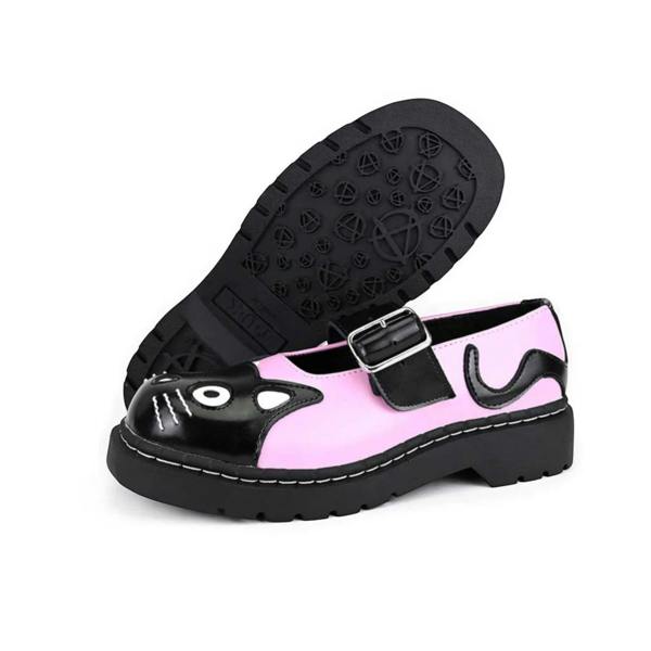 TUK Footwear TUK Womens Mary Jane Kitty Pink Black Leather Platform Goth Shoes - T2344