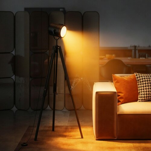 Wyld Haus Suta Wood And Metal Black Tripod Searchlight Floor Lamp Adjustable Head