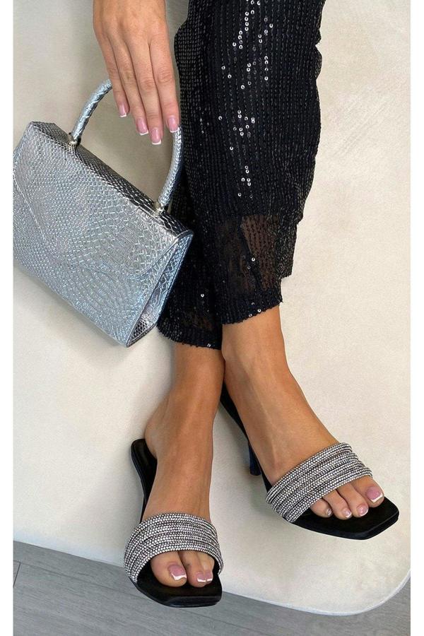 Aisha High Heel Sandals With Diamante Detailed Straps - Black