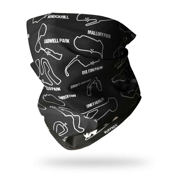 Motorcycle Circuits Neck Gaiter Snood. RUFFNEK® A lightweight motorcycle circuit design neck tube, ideal for motorbike riders. #MotorcycleAccessories #NeckTube #BikerStyle