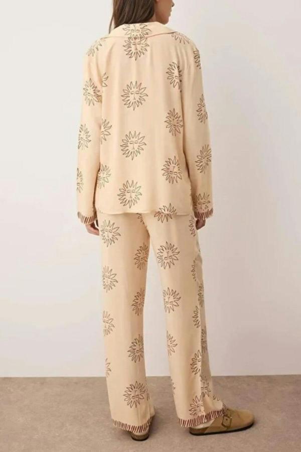 WOVCOR 2- Piece Sun Patterned Viscose Woven Pajama Set