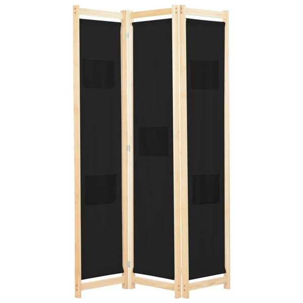 Berkfield 3-Panel Room Divider Black 120x170x4 cm Fabric