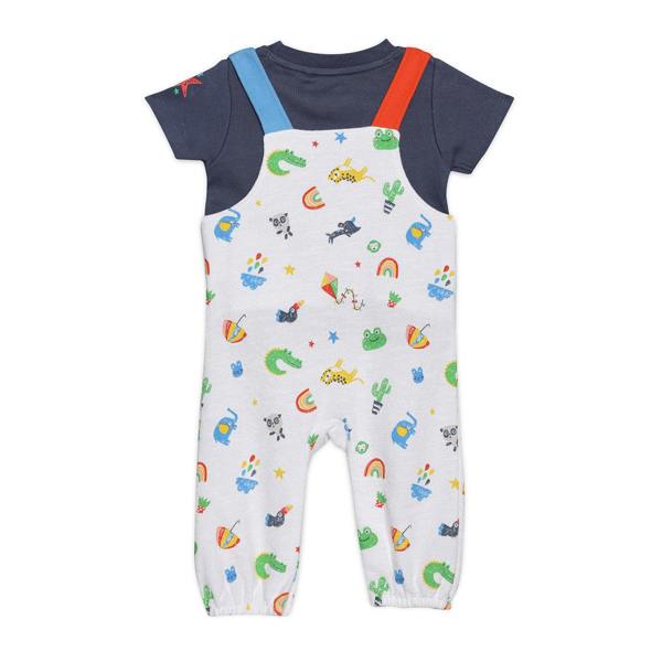 Mini Cuddles Baby Boys Animal & Rainbow Printed Dungaree Set, Multicolour
