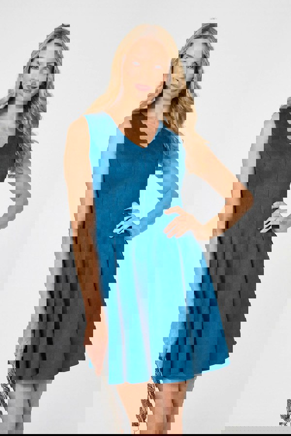 Teal | Faux Suede Knee Length Skater Dress
