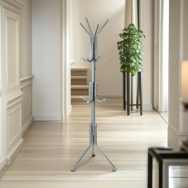 Rafaelo Mobilia Metal Coat Stand With 12 Hooks Grey