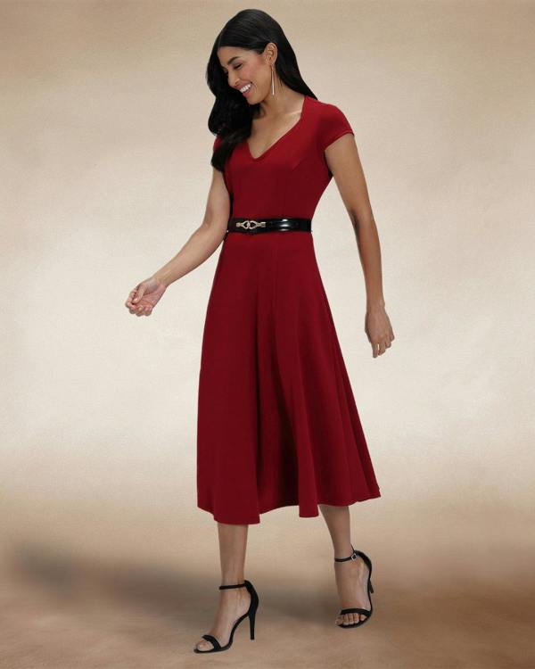 HotSquash A Line Midi Dress with Cap Sleeves