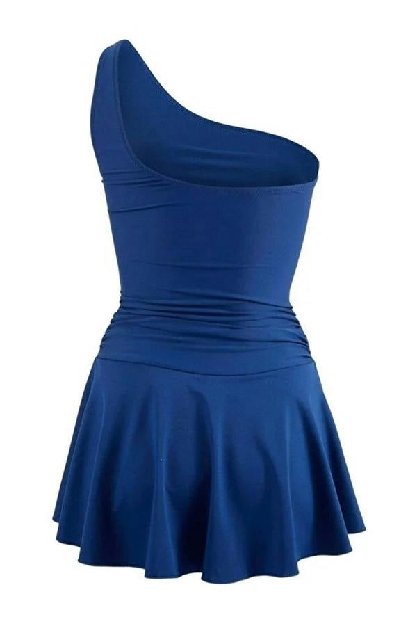 WOVCOR One-Shoulder Covered Short Skirt Basic Swimsuit