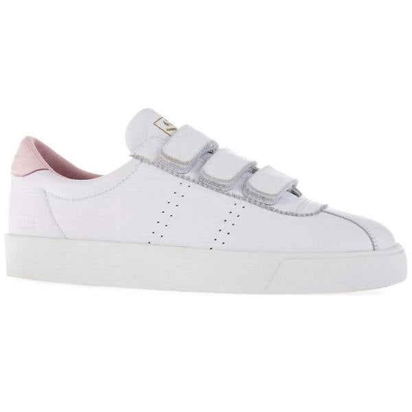 Superga Womens/Ladies 2870 Sport Club S Leather 3 Touch Fastening Strap Trainers - White/Light Pink - 