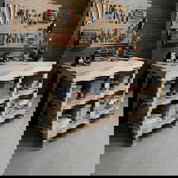 Arbor Garden Solutions Wooden Workbench MDF Top Depth-4ft With Wheels and Double Shelf