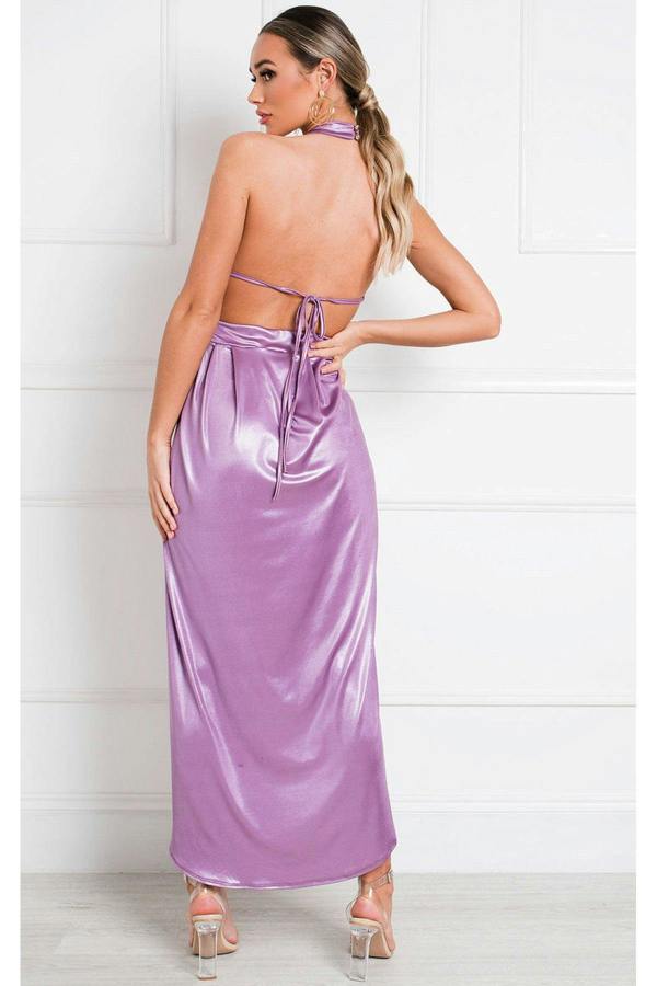 Serena Halterneck Backless Maxi Dress - Lilac