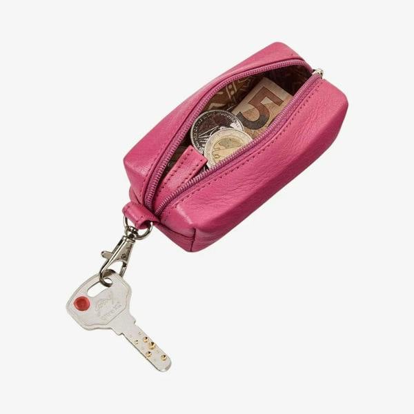 Compact pink leather key organizer for daily use