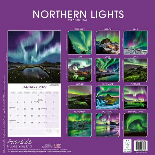 Natural Elements Northern Lights Calendar 2027, Wall Calendars, Month To View, Natural World, Gift