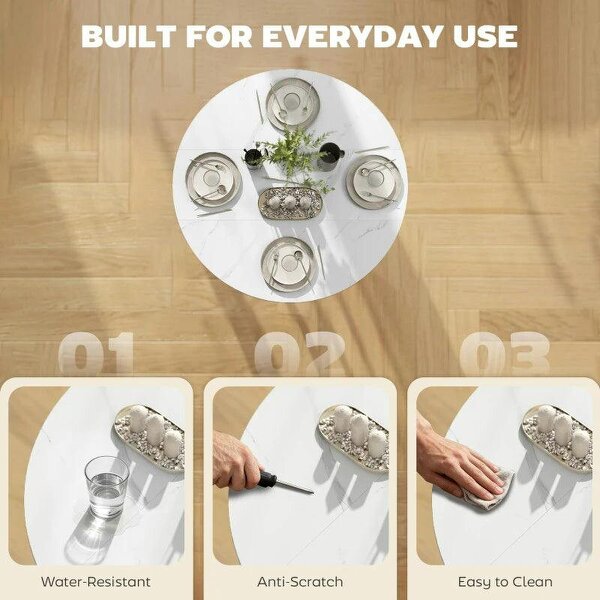 Folding Dining Table, Drop Leaf Table with Open Shelf, Rolling Kitchen Table for Dining Room, Small Spaces, White Marble