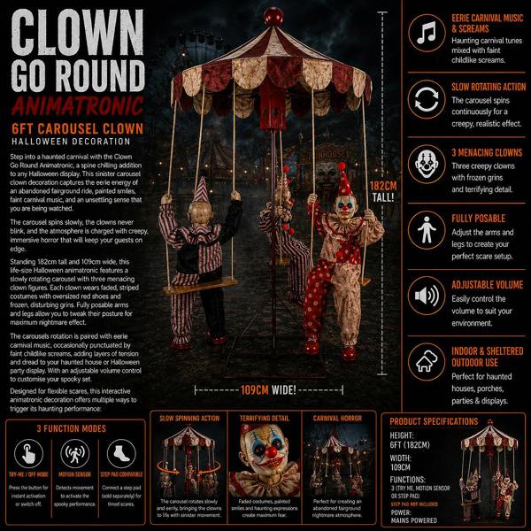 Samuel Alexander 6ft Tall Clown Go-Round Animated Halloween Prop Decoration