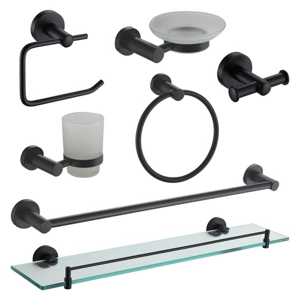 Showerdrape Modernity Black Stainless Steel Wall Mounted 7 Piece Bathroom Accessory Set