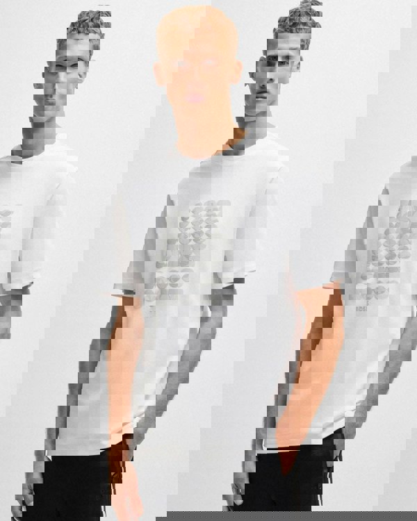 BOSS Green Tee Mens Interlock-Cotton T-Shirt with Circle Artwork - White 100