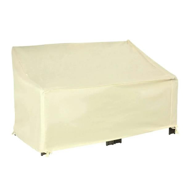 Beige waterproof 2-seater sofa cover with full drape and base tension tabs