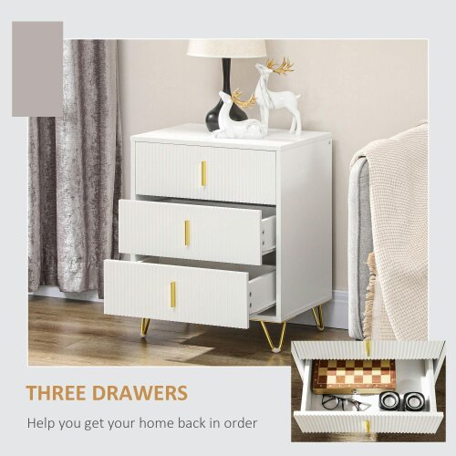 Wyld Haus Tempette Wood White And Gold Tone Elegant 3 Ribbed Drawer Storage Chest