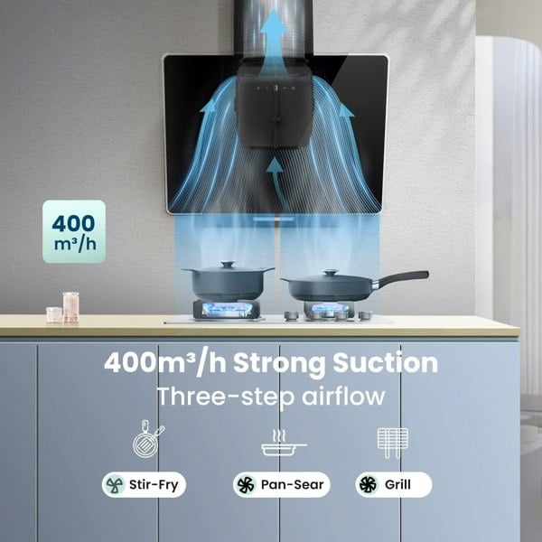 60CM Wall-mounted 3-Speed Chimney Angled Range Hood Cooker Extractor Living and Home 