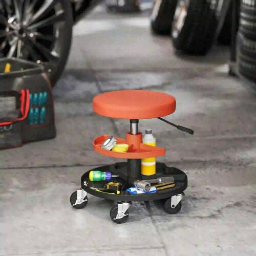 Bobobiy Rolling Mechanic Stool, 135kg Capacity Workshop Stool, 360° Swivel Roller Padded Creeper Seat with Wheels, Yellow