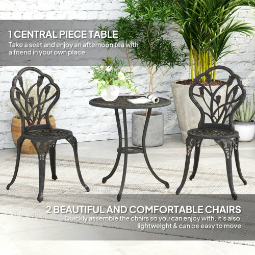 Wyld Haus Fafire Aluminium Bronze Tone 3 Piece Patio Bistro Set With Umbrella Hole Table And Chairs